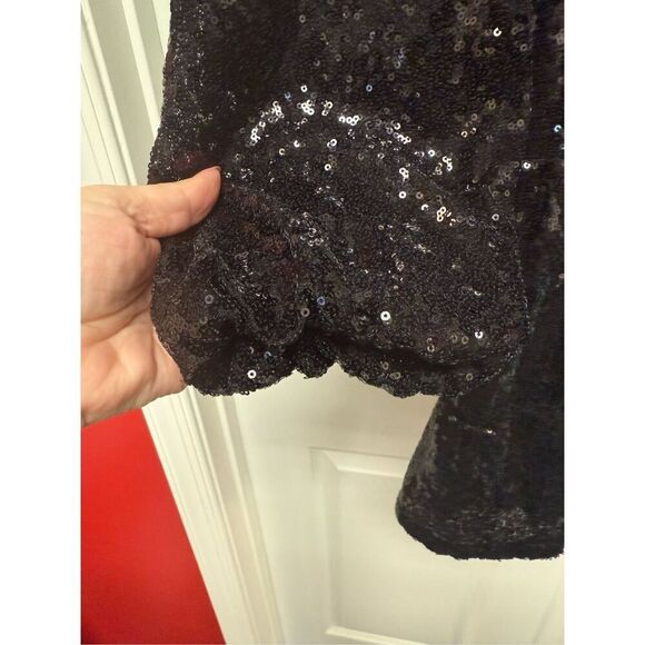 Crown & Ivy Black Tiered Sequin V-Neck Long Sleeve Dress sz XL EUC - Picture 5 of 11